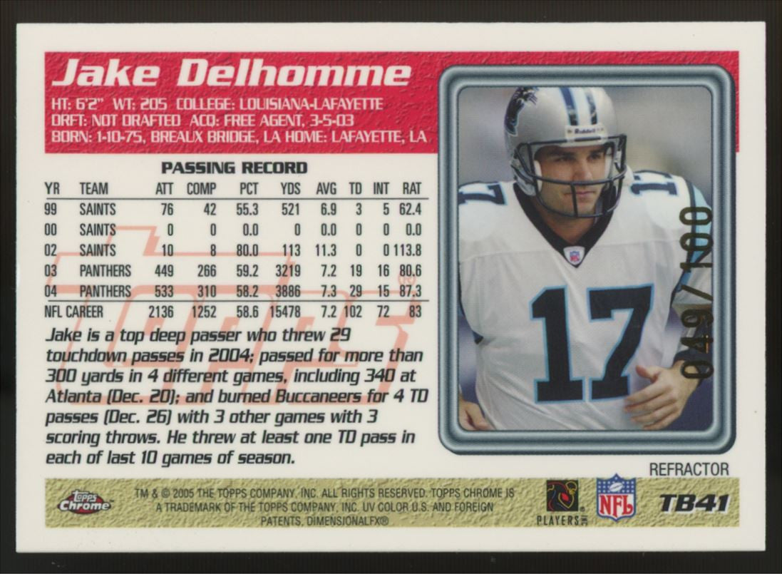 2005 Topps Chrome Jake Delhomme Throwback Refractor /100 #TB41