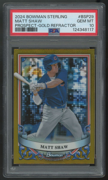 2024 Bowman Sterling Matt Shaw Prospect Gold Refractor /50 #BSP-29 PSA 10