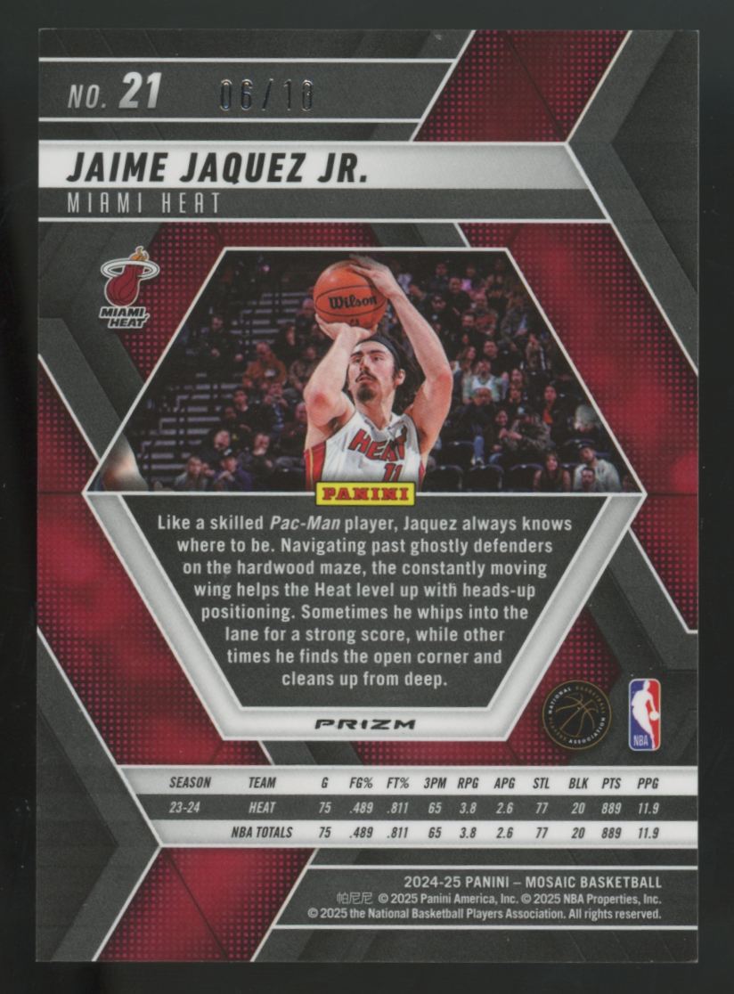 2024-25 Panini Mosaic Jaime Jaquez Jr. Pink Fluorescent /10 #21