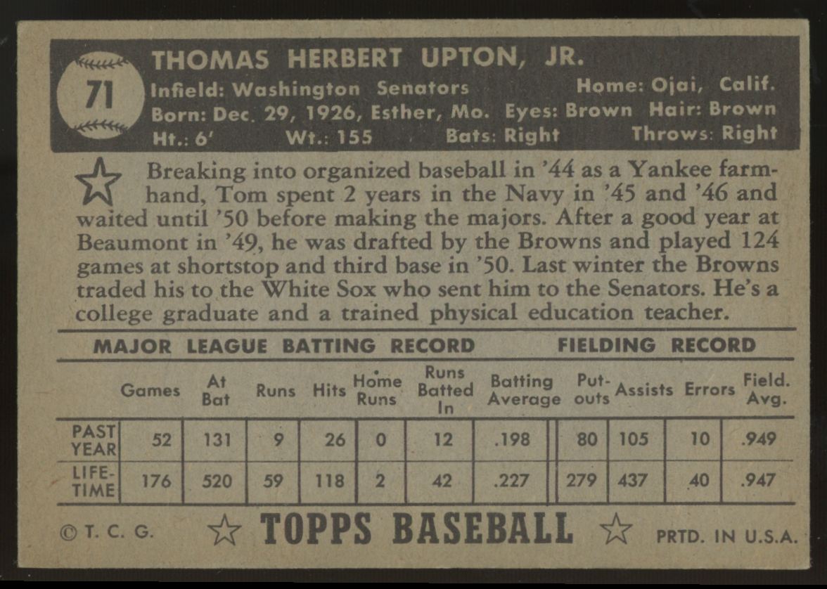 1952 Topps Tom Upton #71 EX