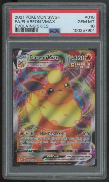 2021 Pokemon Flareon VMax Evolving Skies Full Art #18 PSA 10