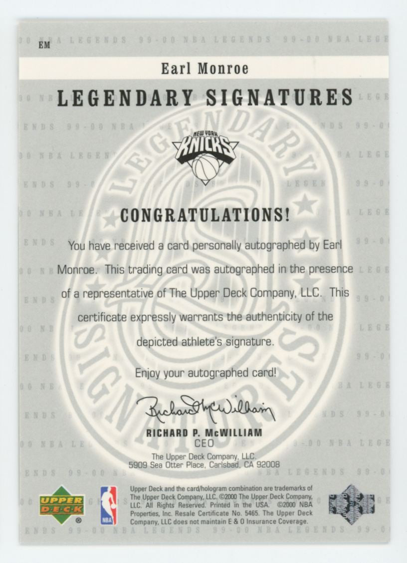 1999-00 Upper Deck Earl Monroe Legendary Signatures Auto #EM