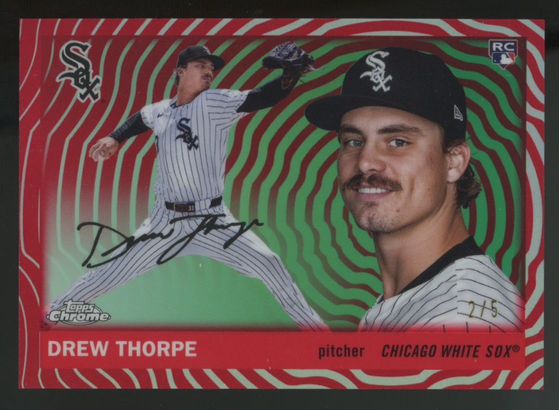 2025 Topps Chrome Platinum Drew Thorpe RC Red Vibrations Refractor /5 #372