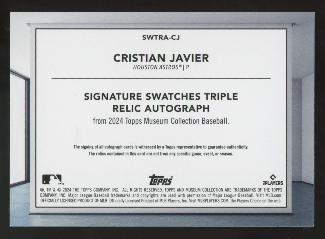 2024 Museum Collection Cristian Javier Gold Triple Patch Auto /25 #SWTRA-CJ