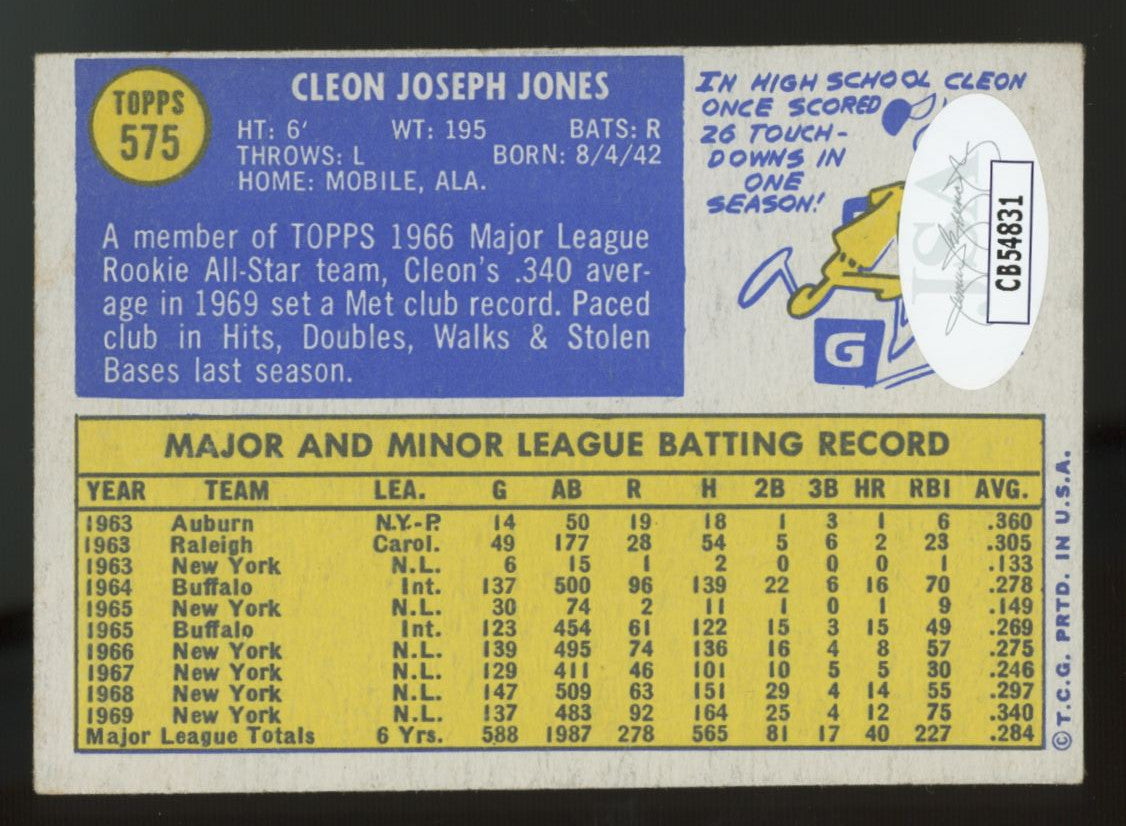1970 Topps Cleon Jones #575 Signed Auto JSA