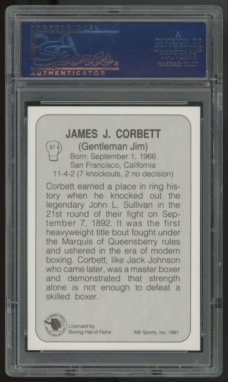 1991 AW Sports Boxing James J. Corbett #67 PSA 10