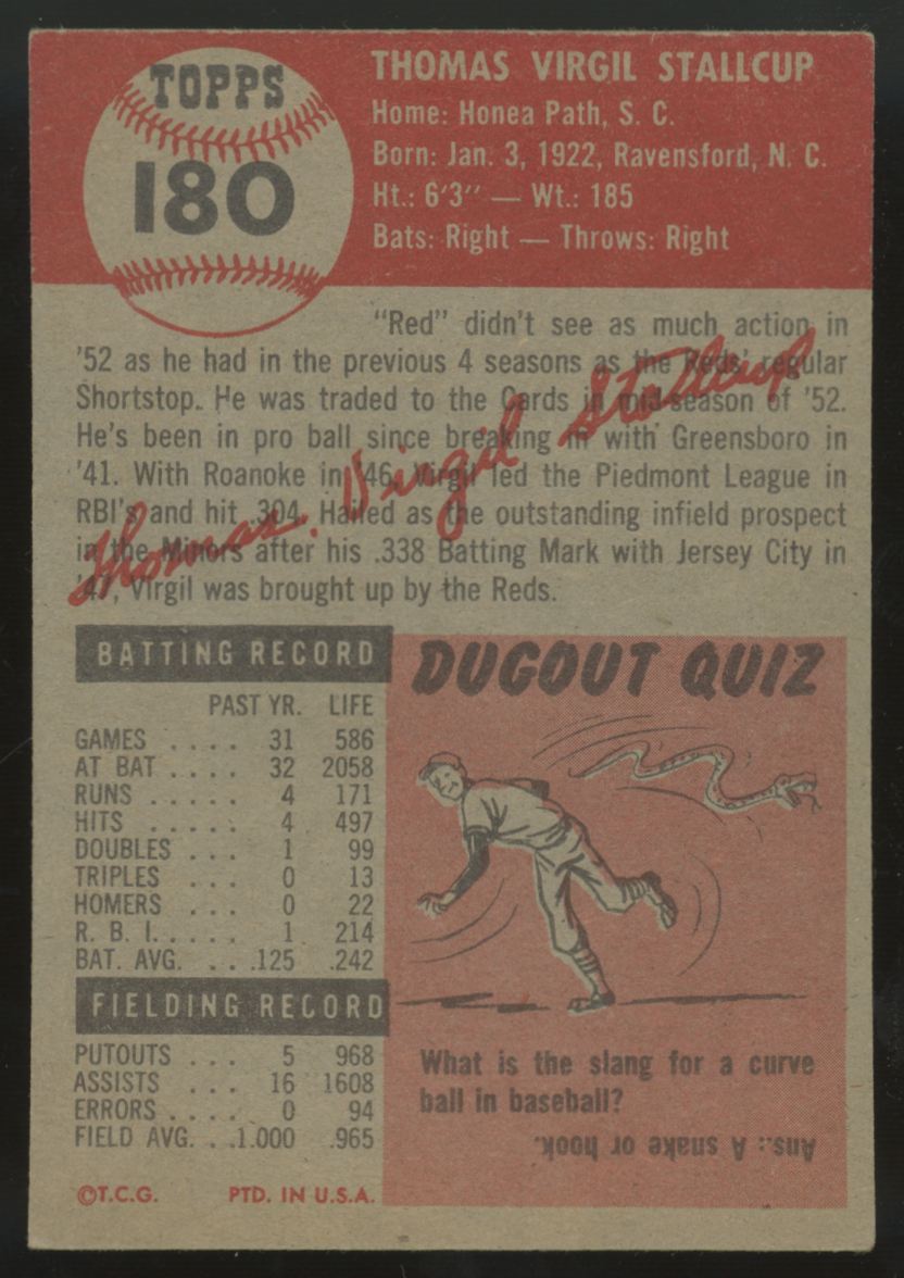 1953 Topps Virgil Stallcup #180 F/G