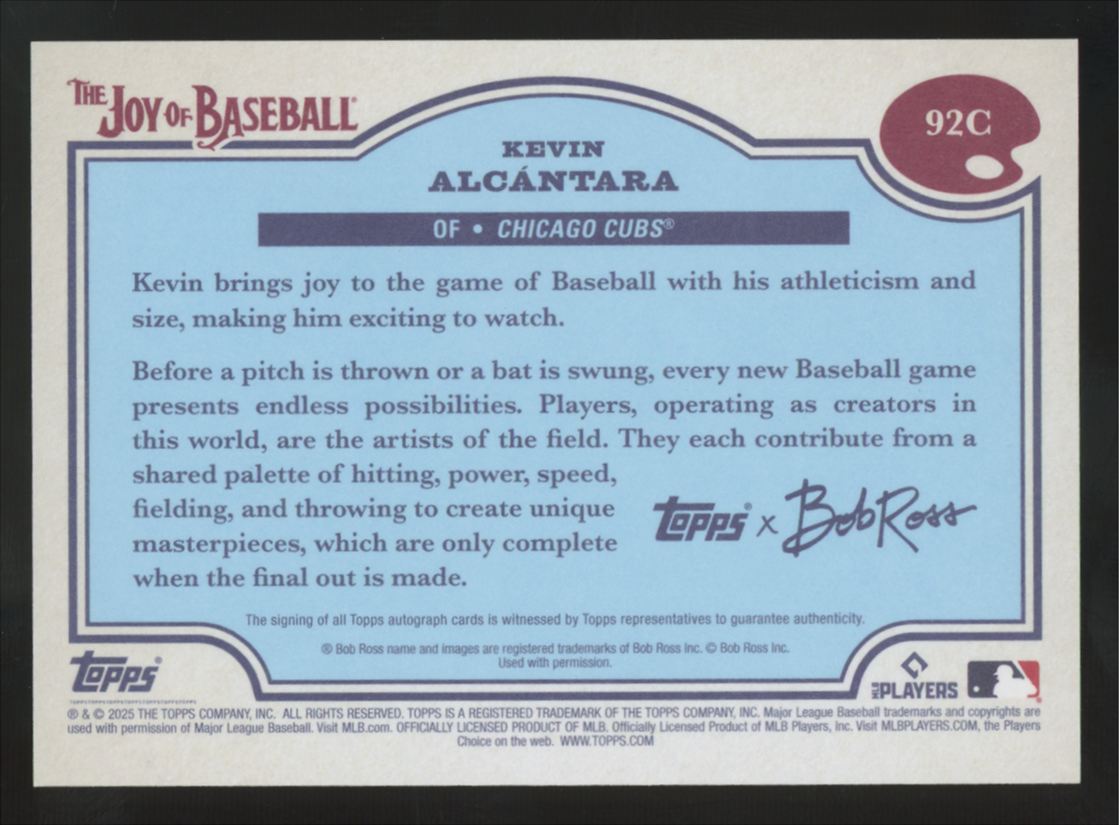 2025 Topps x Bob Ross Kevin Alcantara RC Alizarin Crimson Auto /10 #92C
