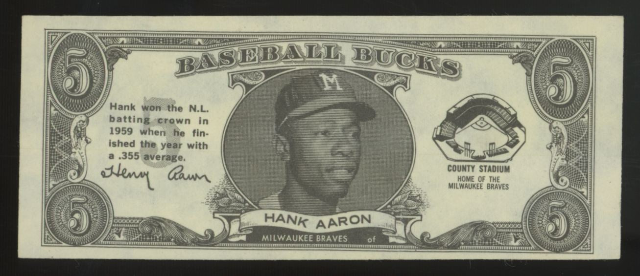 1962 Topps Baseball Bucks Hank Aaron Unfolded EX