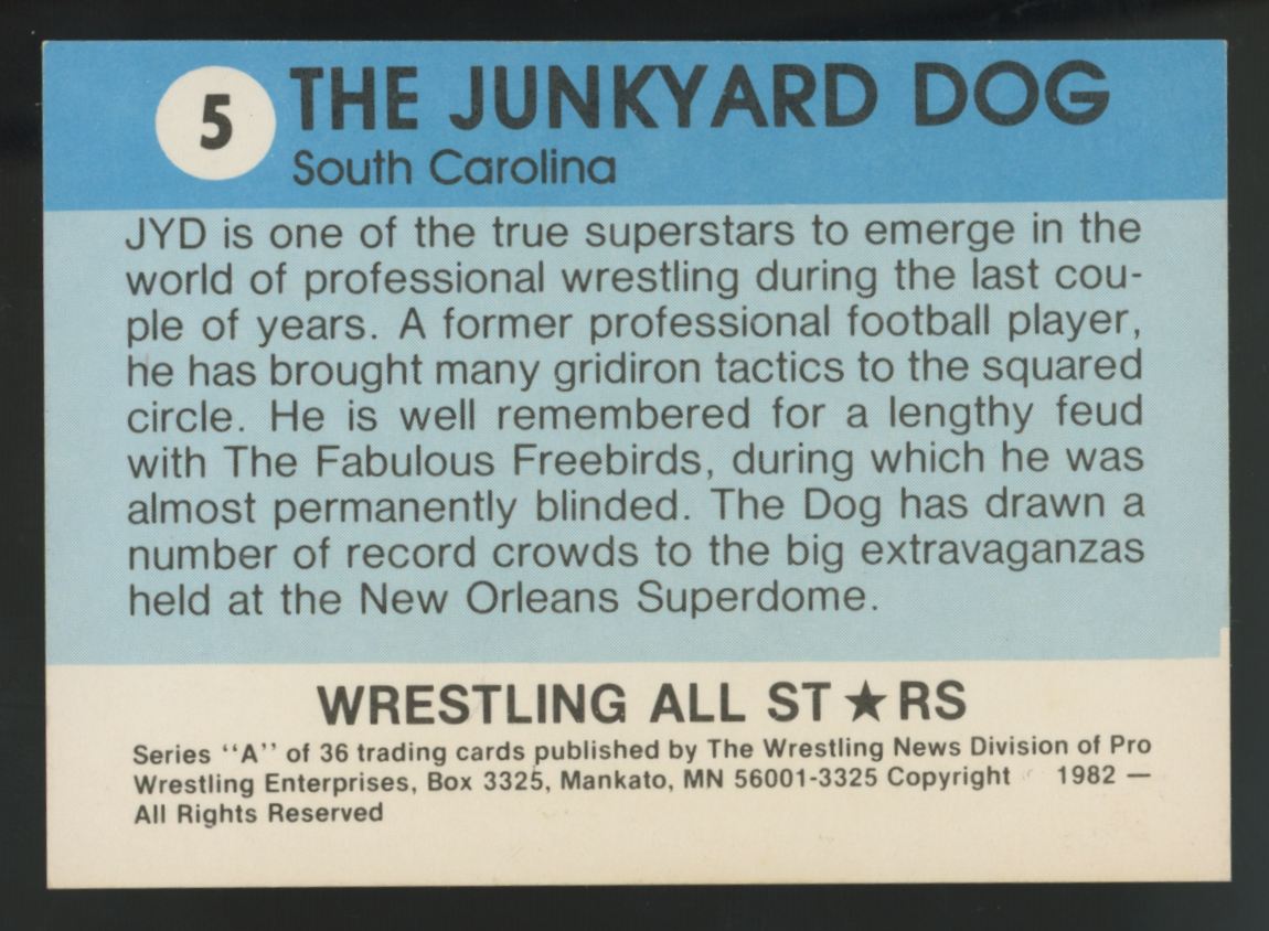1982 Wrestling The Junkyard Dog All Stars Series A #5 EX+