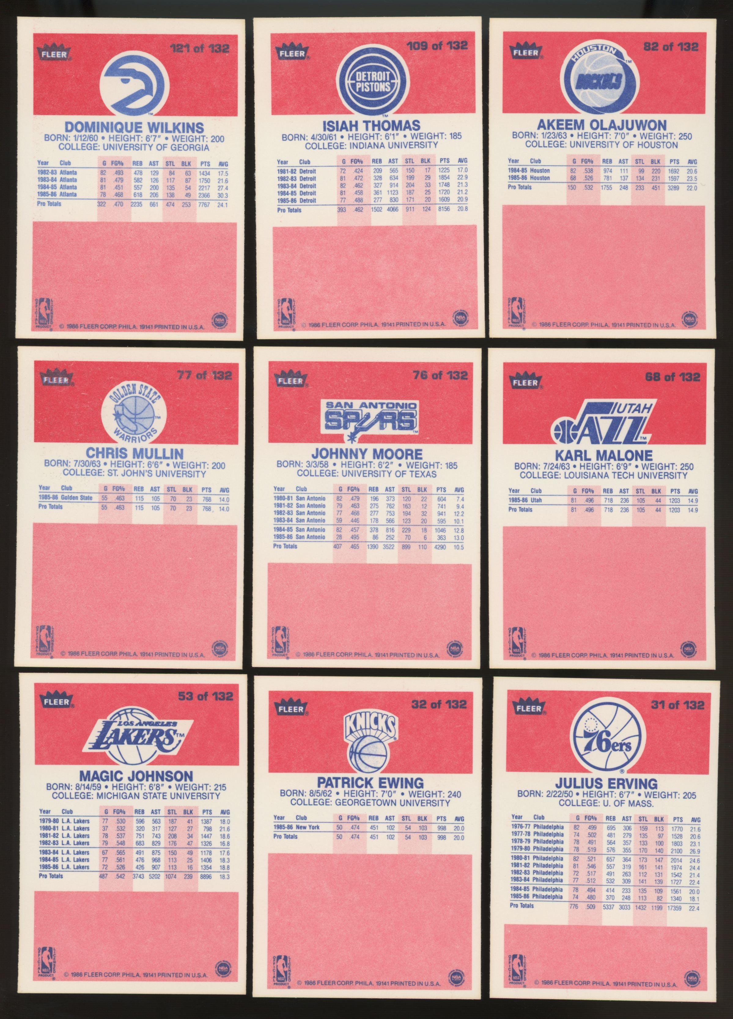 1986/87 Fleer Basketball Near Complete Set 131/132 + 11/11 Stickers