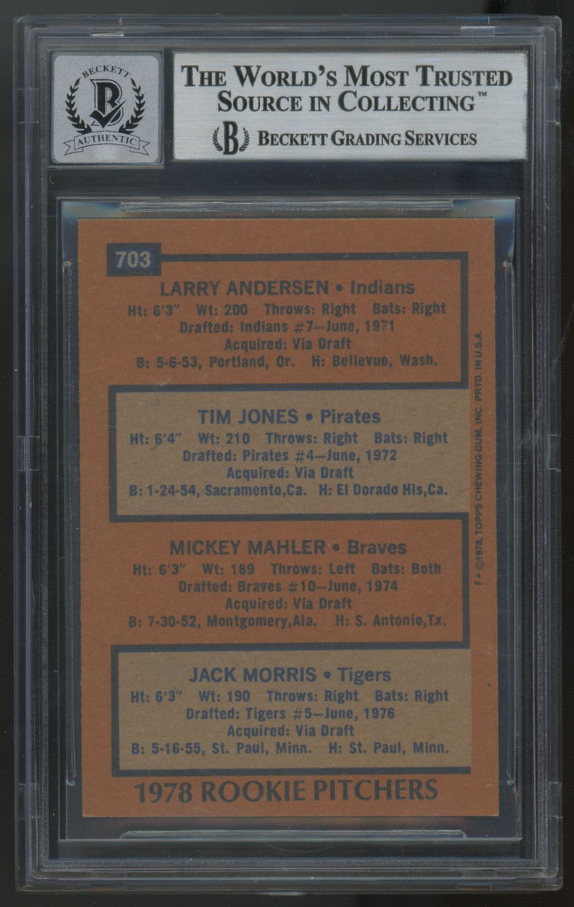 1978 Topps Jack Morris RC Signed Auto BGS Authentic 10 *818