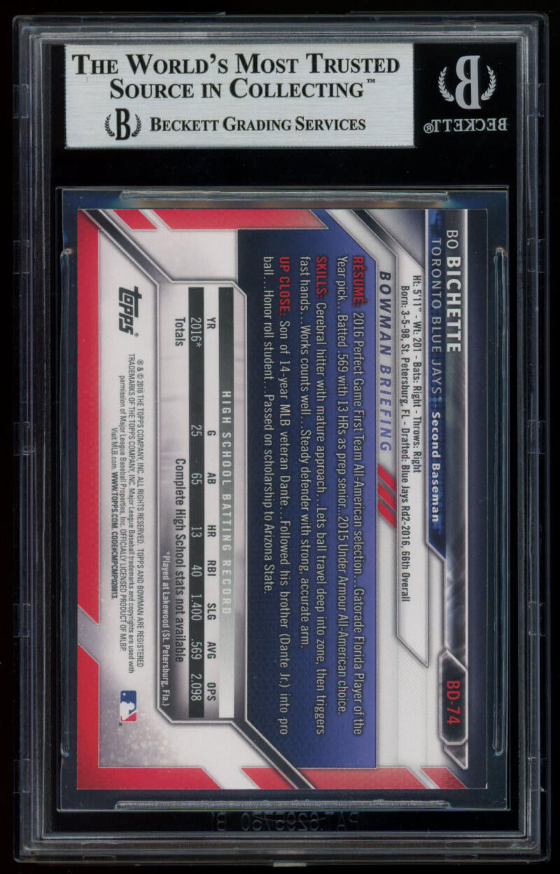 2016 Bowman Draft Bo Bichette 1st Bowman #BD-74 BAS Auto