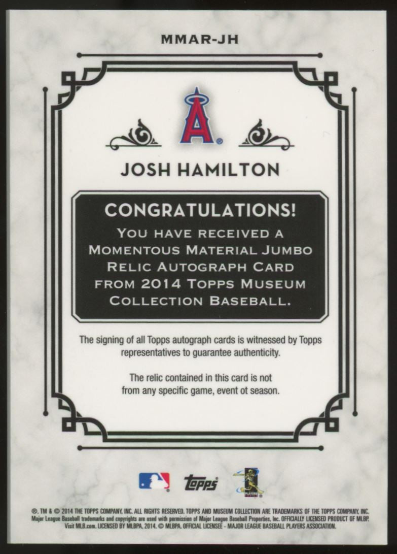 2014 Museum Collection Josh Hamilton Momentous Material Patch Auto /5 #MMAR-JH