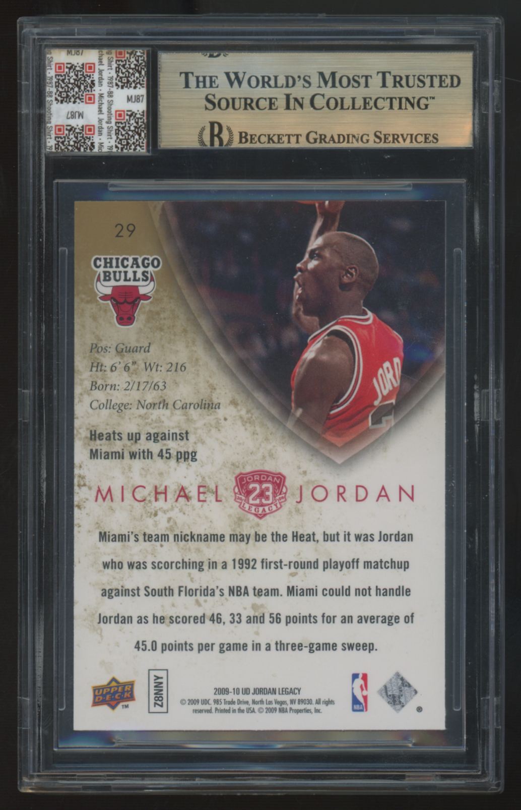 2009-10 UD Michael Jordan Shirt Jersey Fusion Legendary Patch #29 BGS 9.5