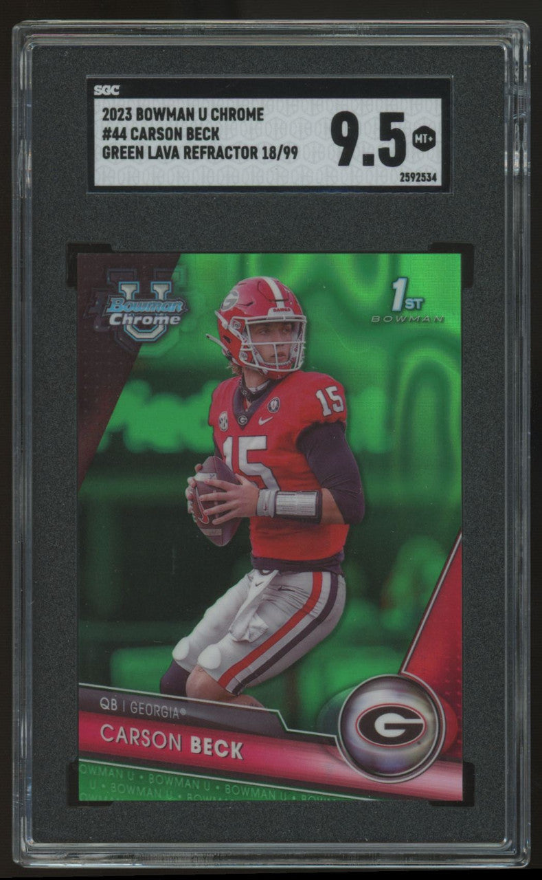 2023 Bowman Chrome U Carson Beck 1st Green Lava Refractor /99 #44 SGC 9.5