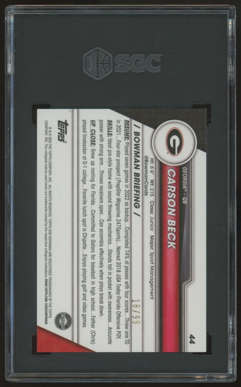 2023 Bowman Chrome U Carson Beck 1st Green Lava Refractor /99 #44 SGC 9.5