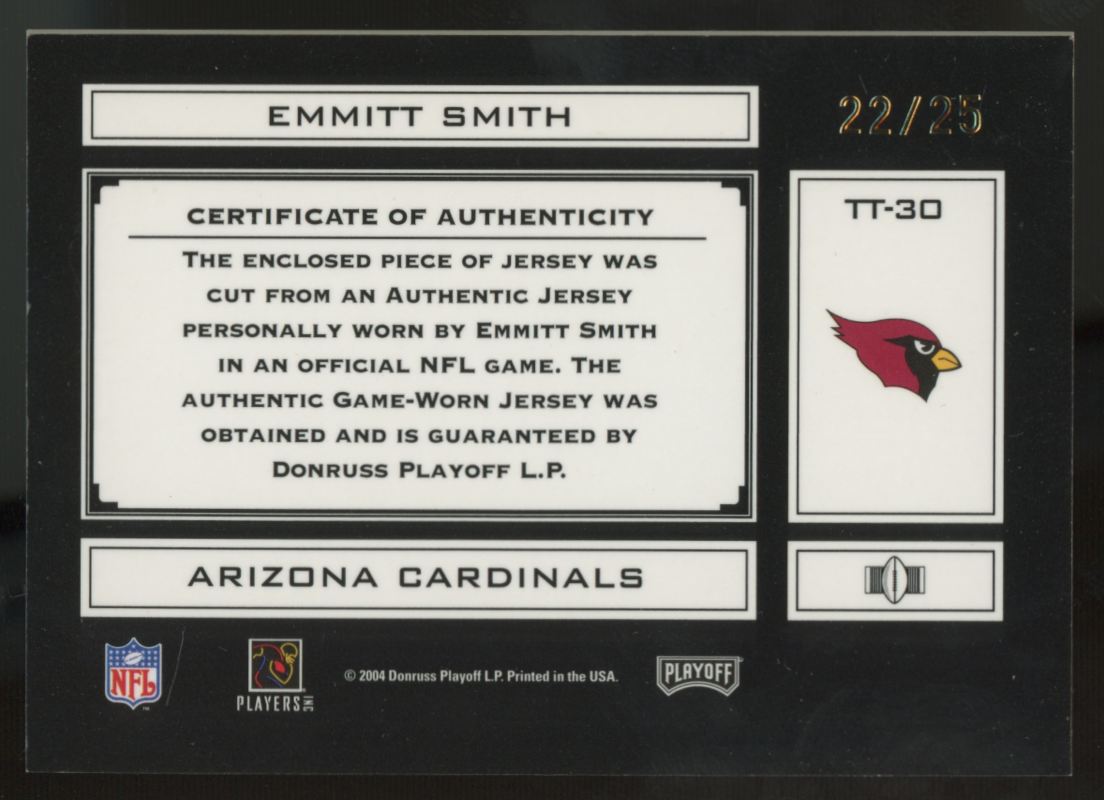 2004 Playoff Absolute Memorabilia Emmitt Smith Tools Of The Trade Patch Holo /25