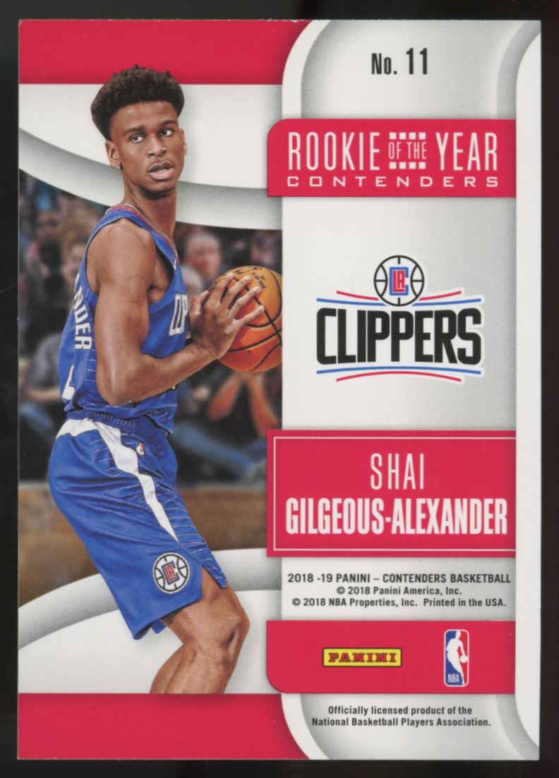 2018-19 Panini Contenders Shai Gilgeous-Alexander RC Rookie of the Year #11