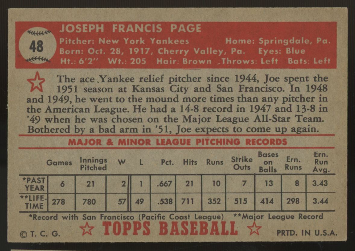 1952 Topps Joe Page #48 EX/MT