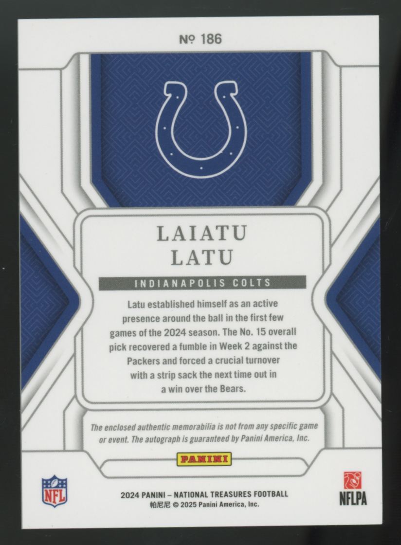 2024 National Treasures Laiatu Latu RC Green Jersey Number Patch Auto RPA /97