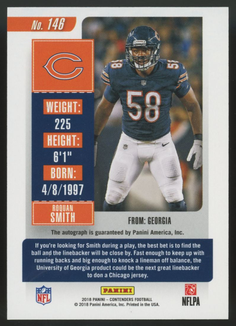 2018 Panini Contenders Roquan Smith RC Rookie Ticket Auto #146