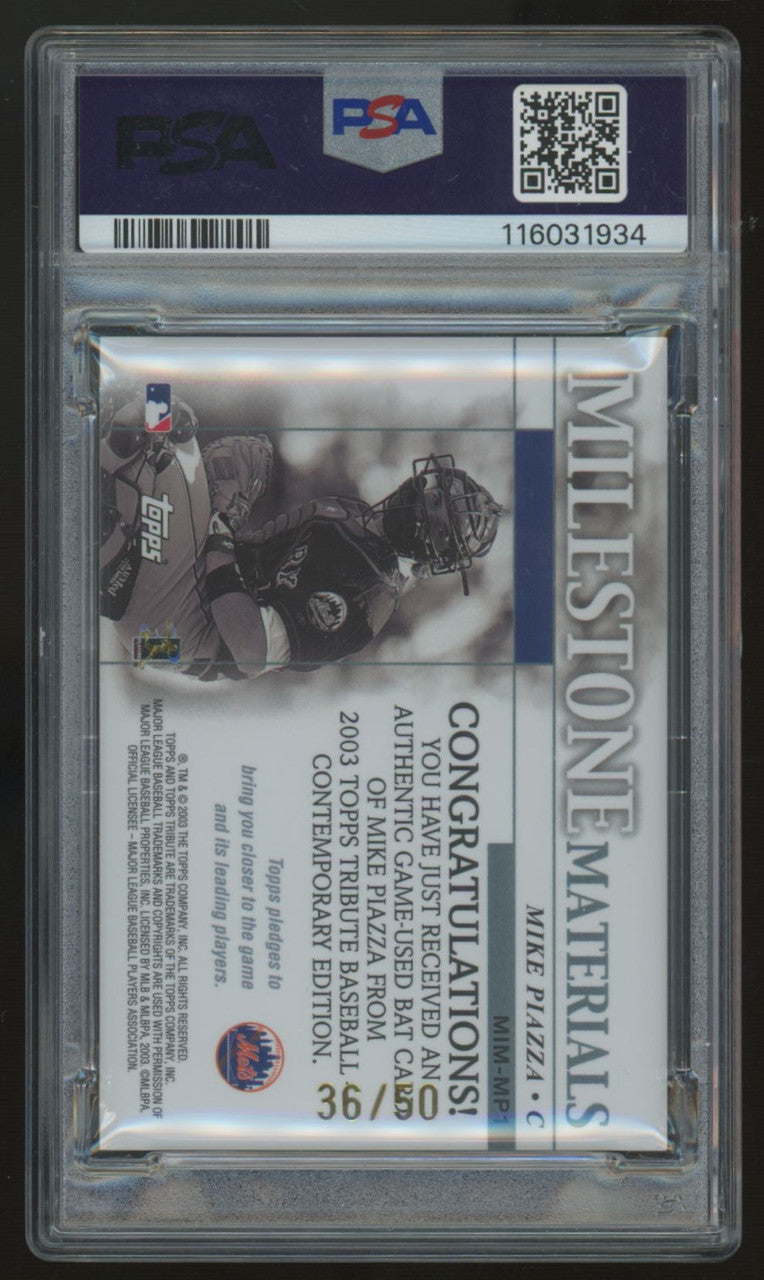 2003 Topps Tribute Mike Piazza Contemporary Red Milestone Relic /50 PSA 7
