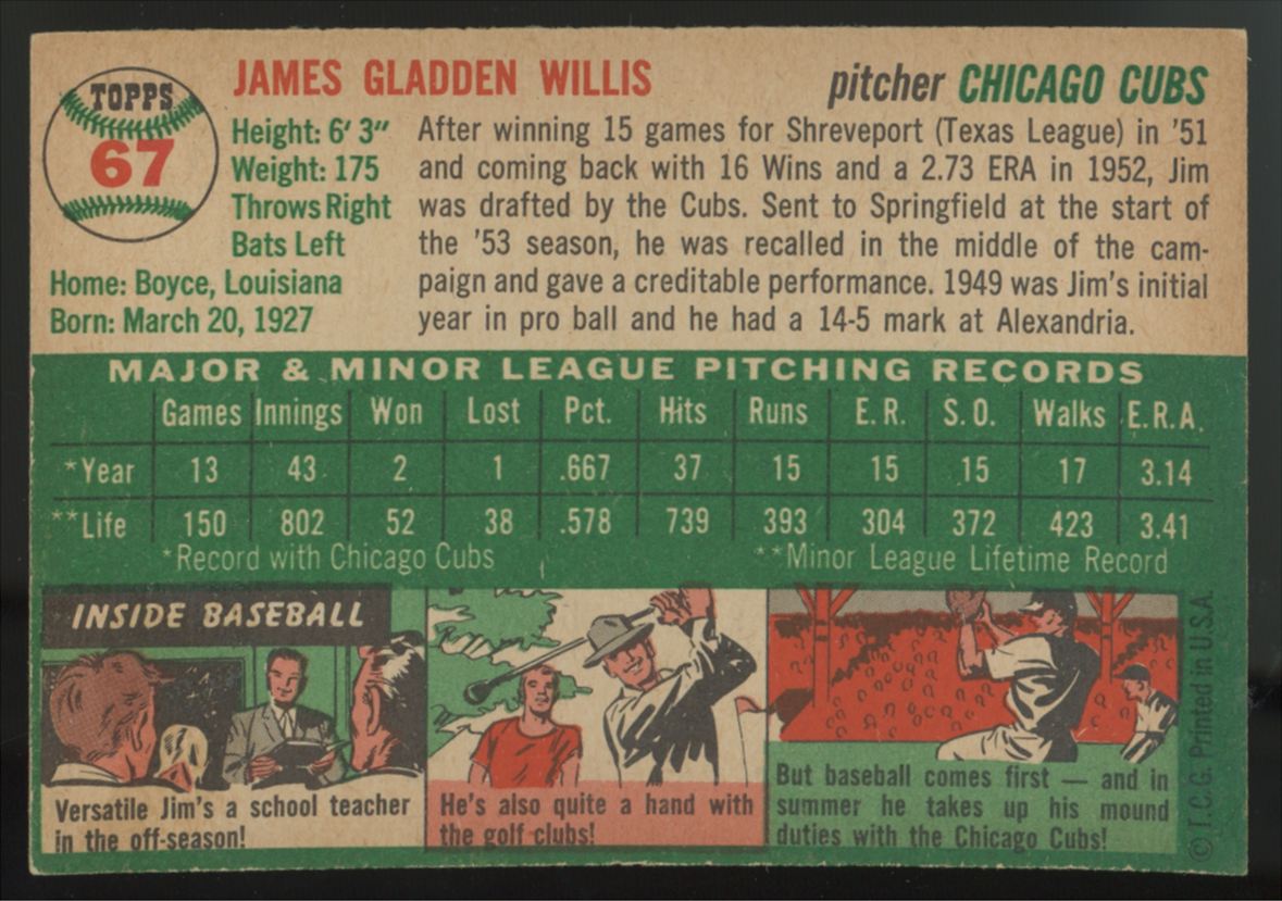 1954 Topps Jim Willis #67 EX/MT