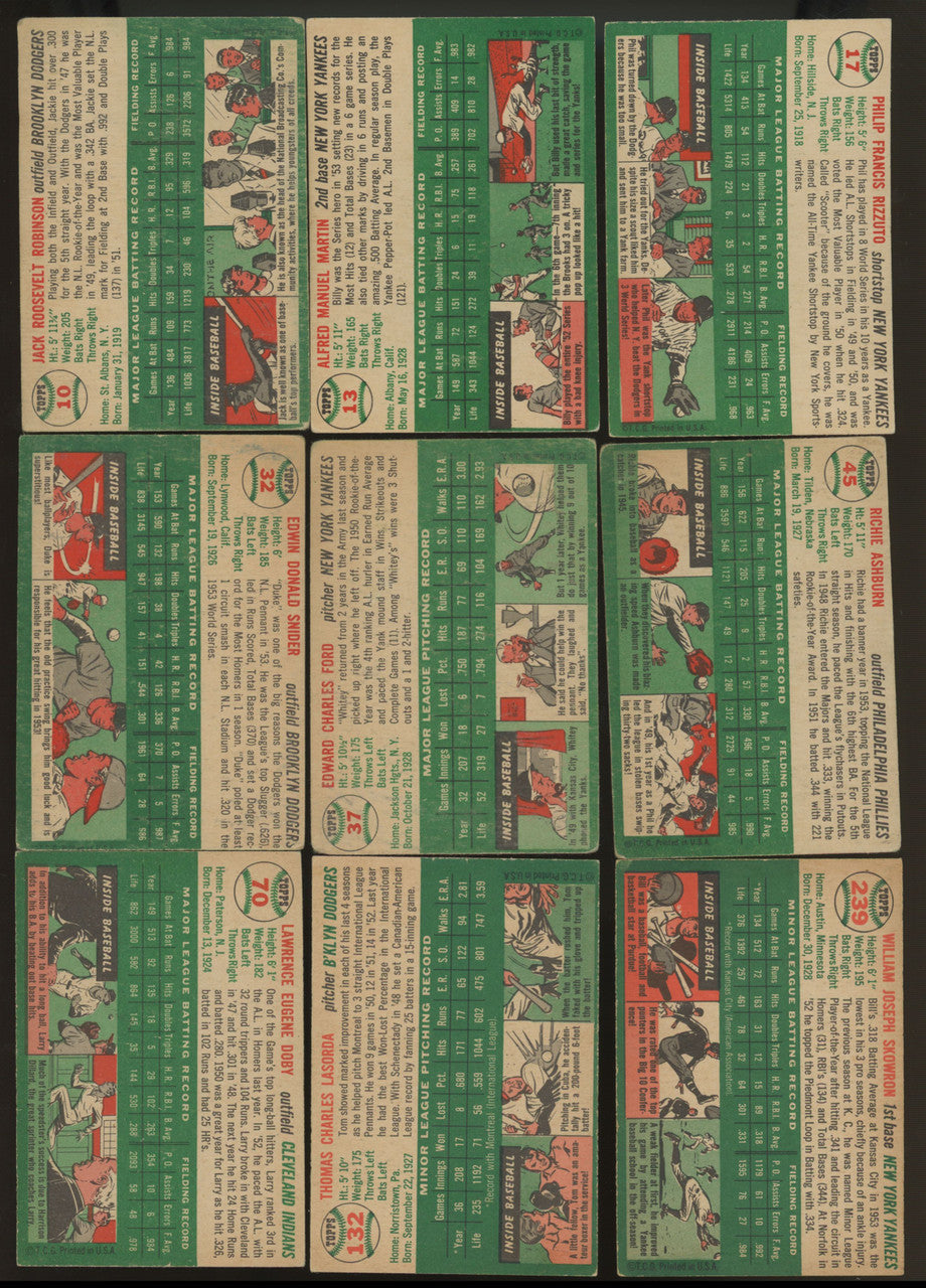1954 Topps Baseball Near Complete Set (238/250) VG-VG/EX