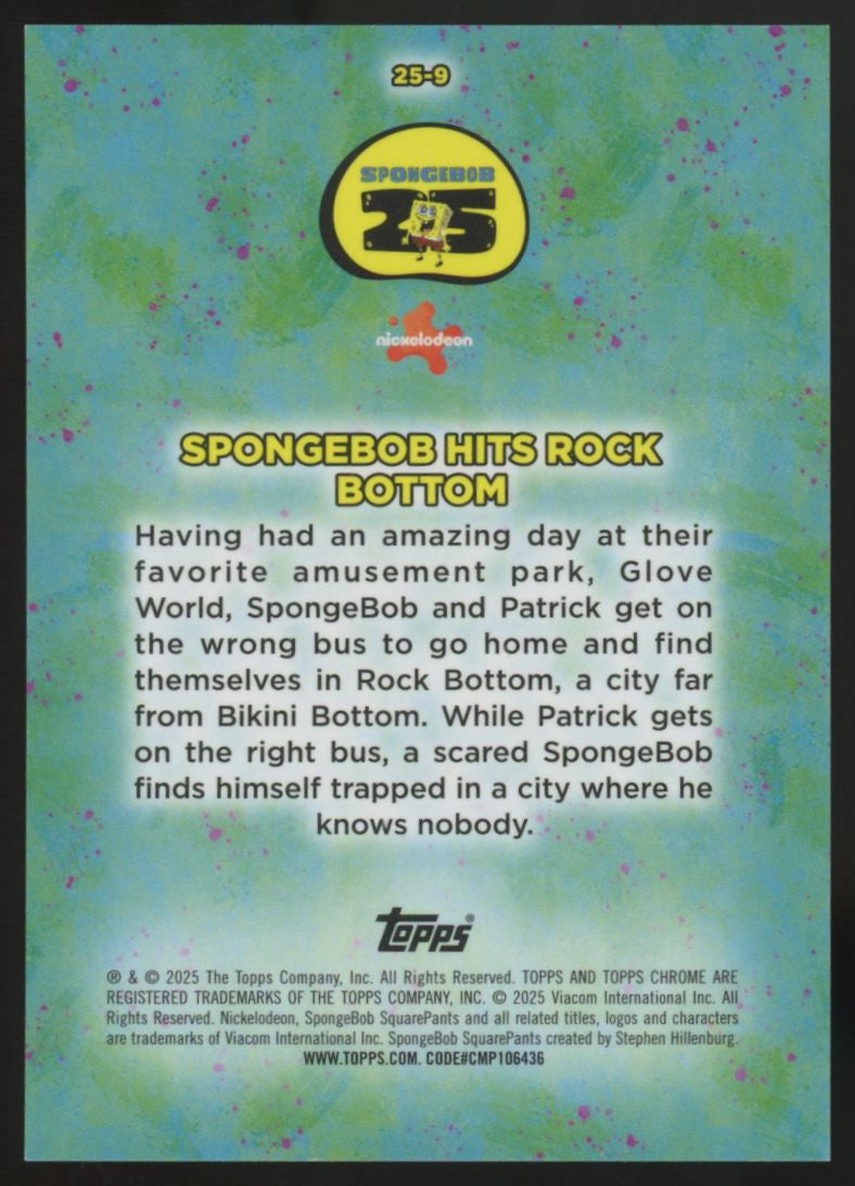 2025 Topps Chrome SpongeBob Hits Rock Bottom Gold Refractor /50 #25-9