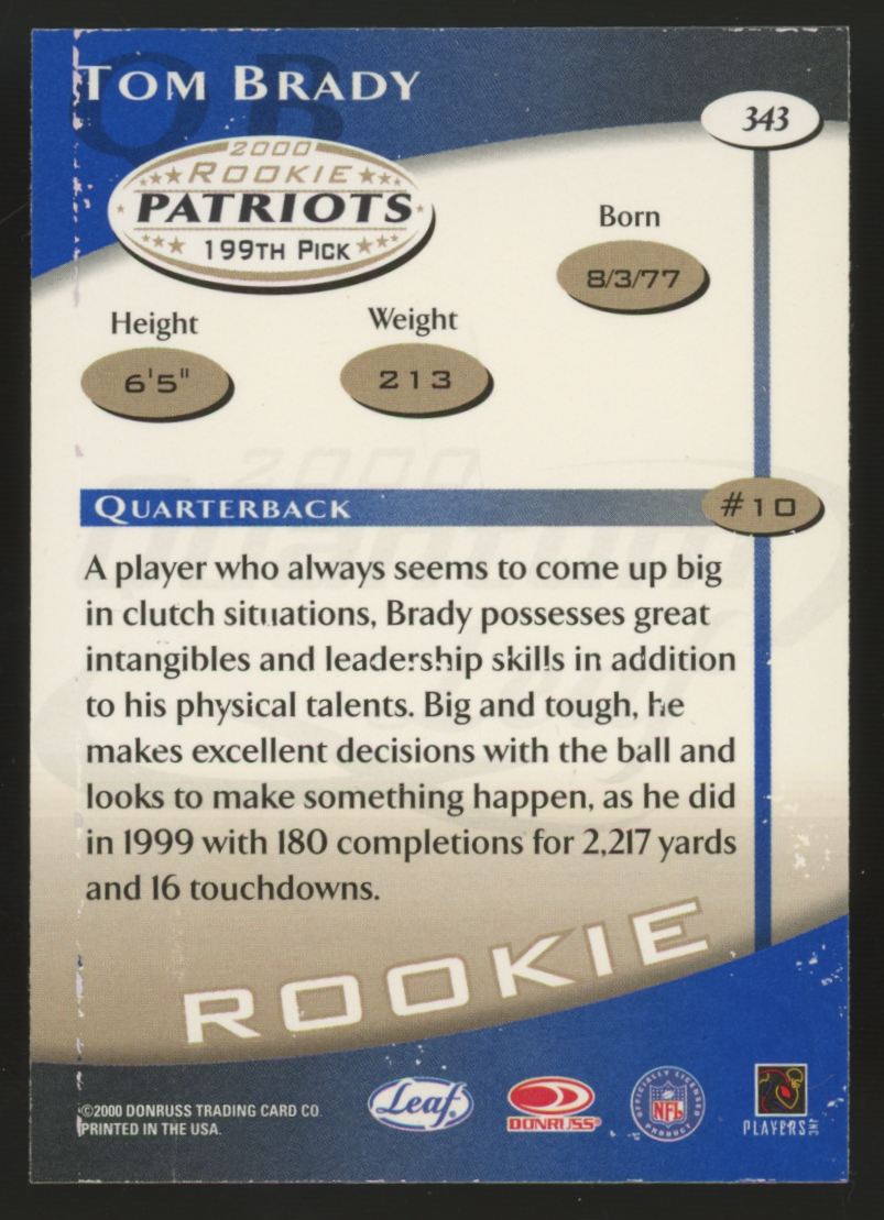 2000 Donruss Quantum Leaf Tom Brady RC #343 VG/EX
