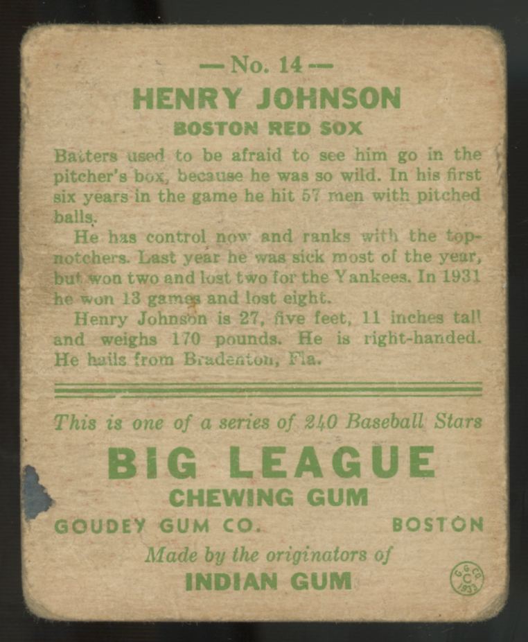 1933 Goudey Henry Johnson #14 Poor
