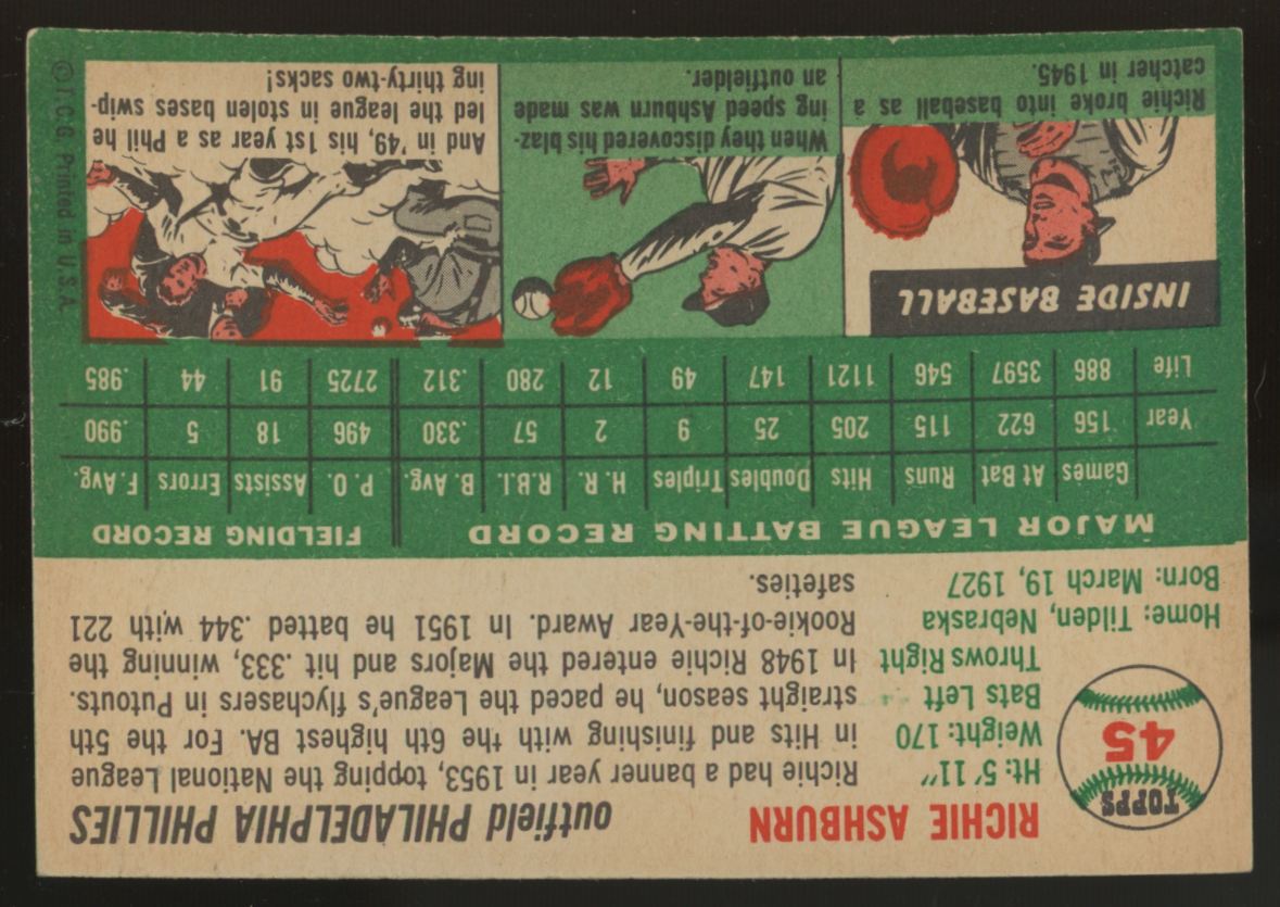 1954 Topps Richie Ashburn #45 EX+