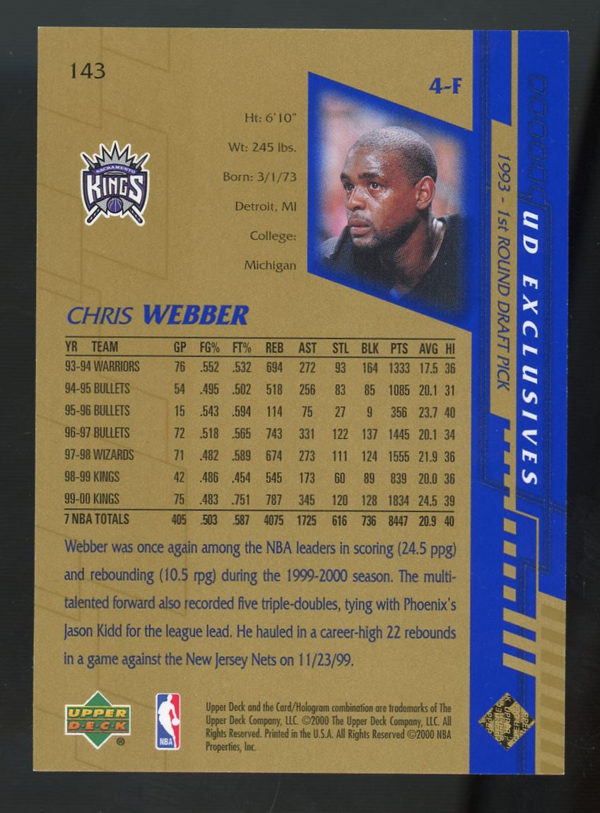 2000-01 Upper Deck Chris Webber Exclusives Gold /100 #143