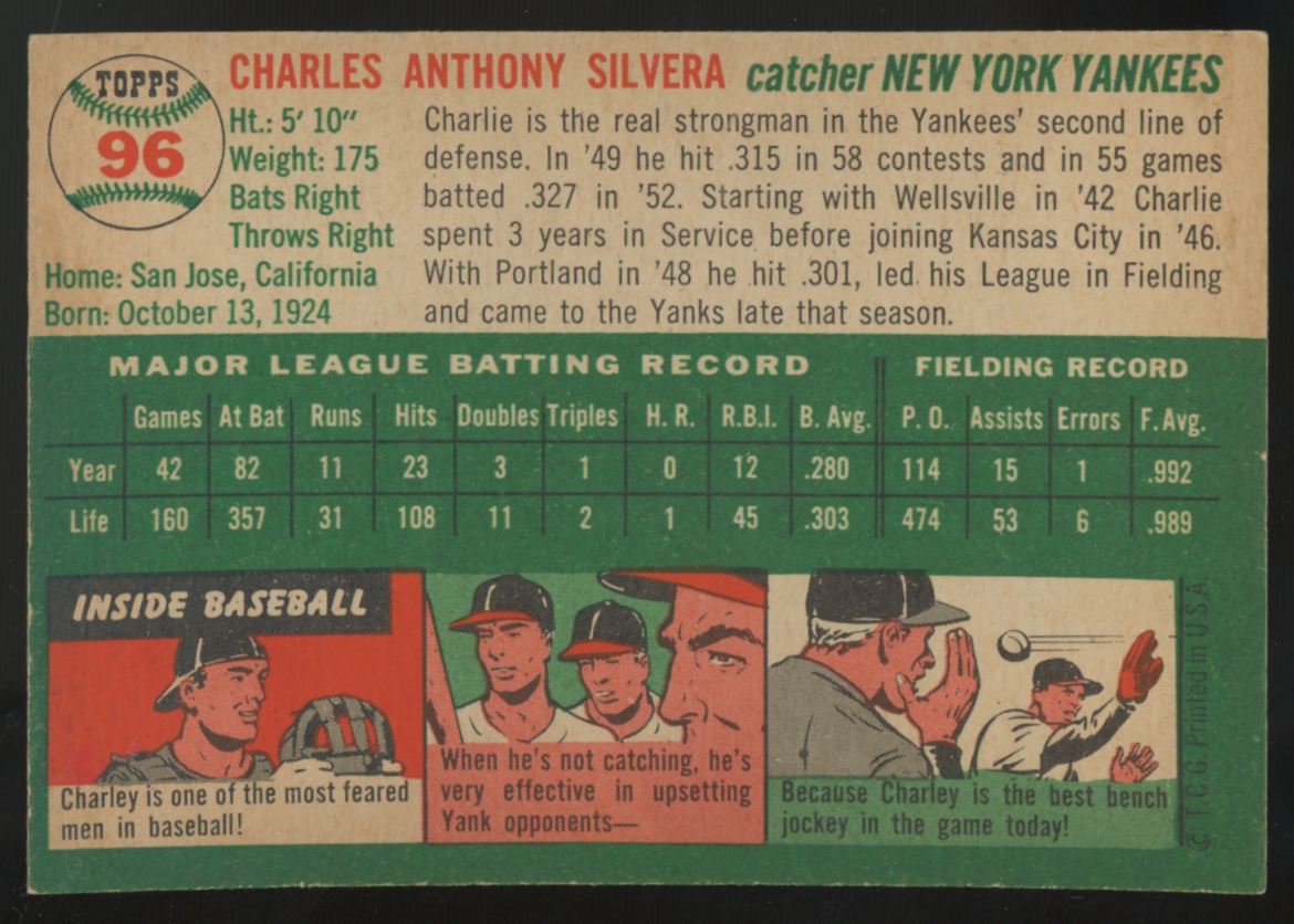 1954 Topps Charlie Silvera #96 NM