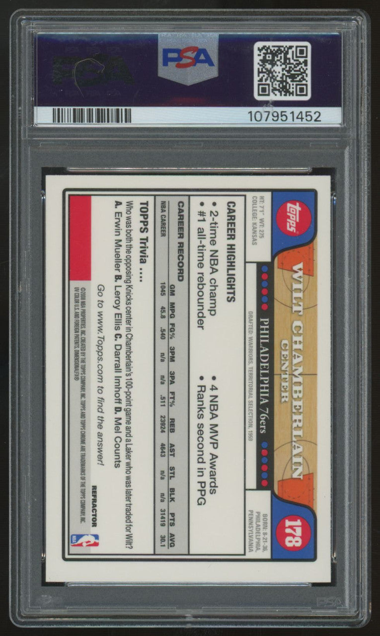 2008-09 Topps Chrome Wilt Chamberlain Refractor #178 PSA 9