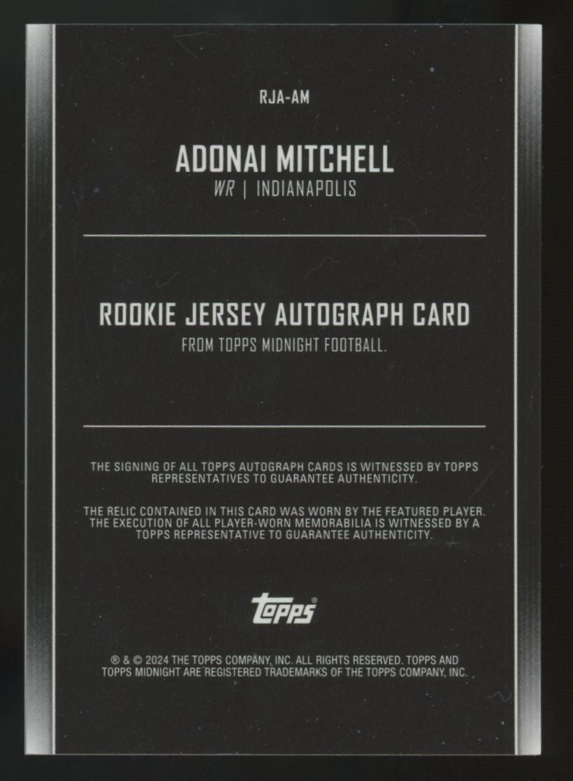 2024 Topps Midnight Adonai Mitchell RC Summer Solstice Patch Auto RPA /50