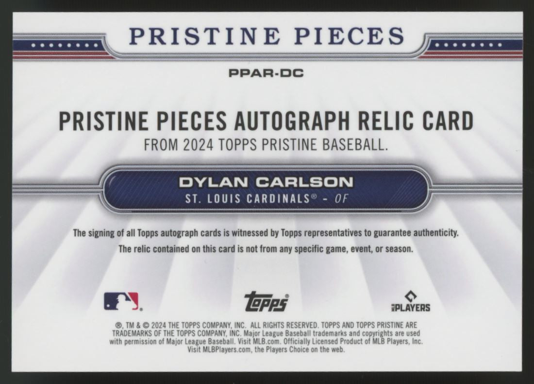 2024 Topps Pristine Dylan Carlson Pieces Patch Auto #PPAR-DC