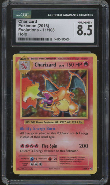 2016 Pokemon Charizard Evolutions Holo #11 CGC 8.5 (B)