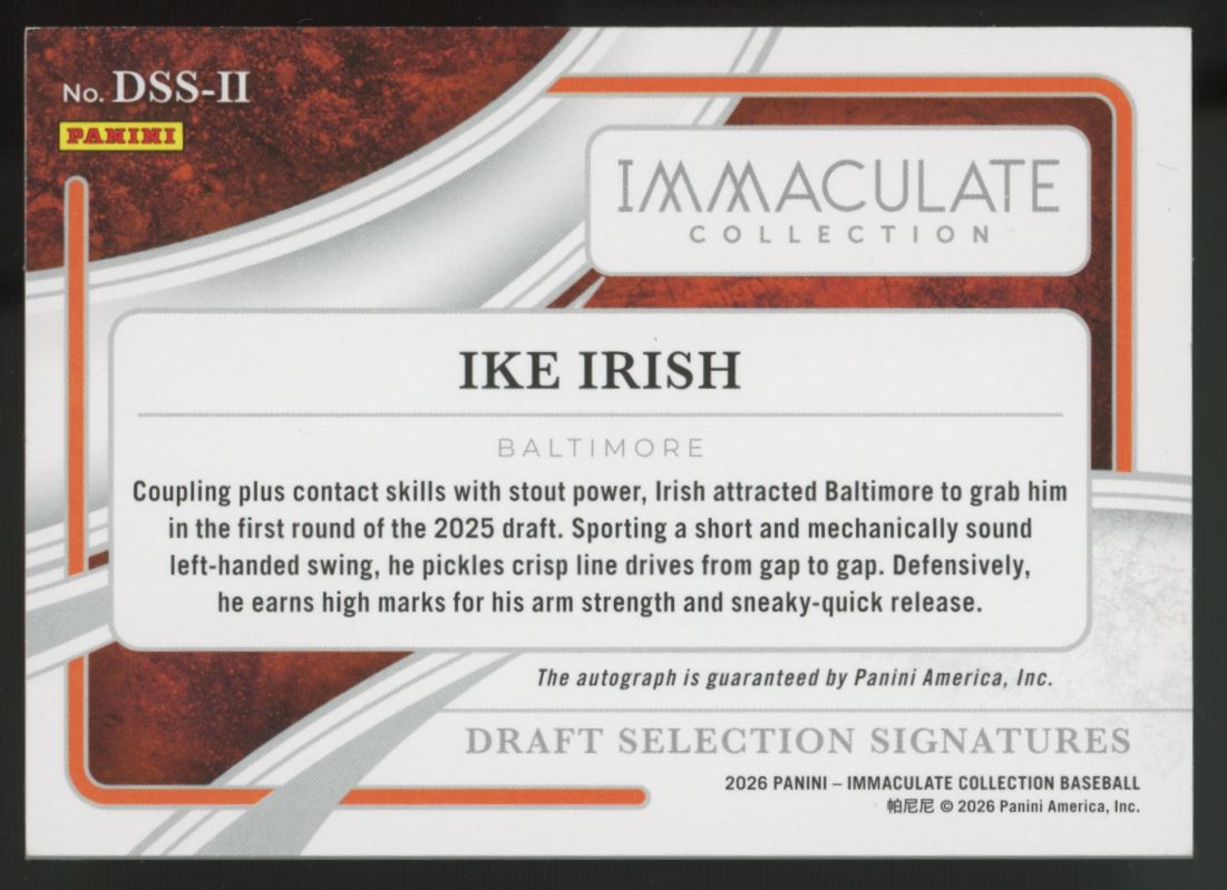 2026 Panini Immaculate Ike Irish Prospect Draft Pick Number Auto /99 #DSS-II
