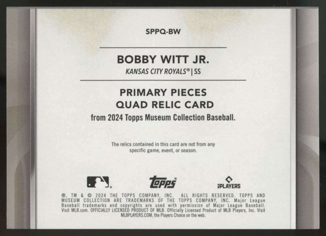 2024 Topps Museum Collection Bobby Witt Jr. Primary Pieces Copper Quad Patch /49