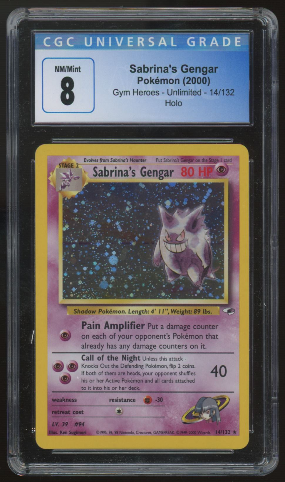 2000 Pokemon Sabrina's Gengar Gym Heroes Unlimited Holo #14 CGC 8