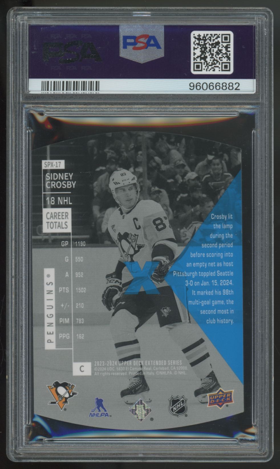2023-24 UD Extended Sidney Crosby '97-'98 Holoview Retros #SPX-17 PSA 10