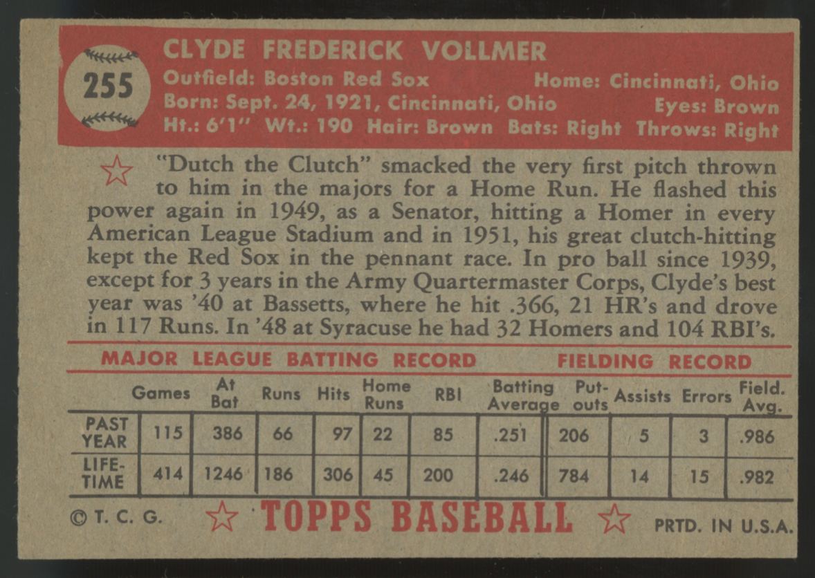 1952 Topps Clyde Vollmer #255 EX