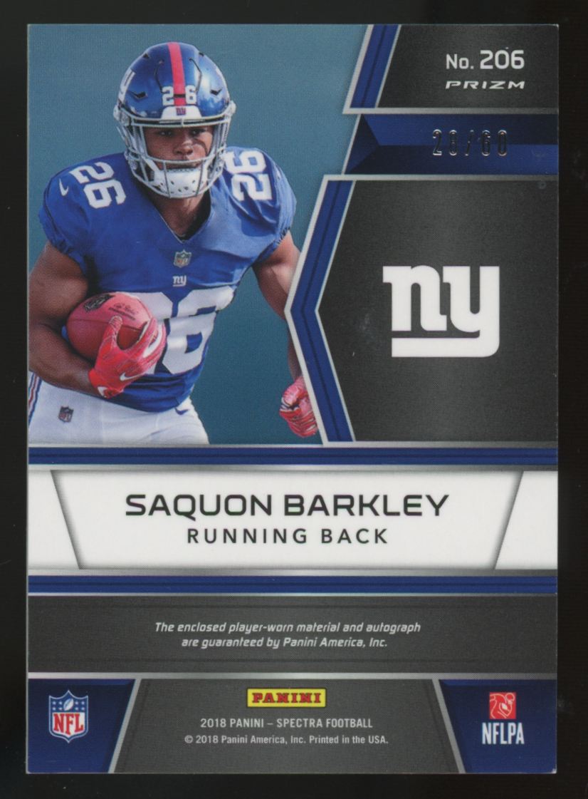 2018 Panini Spectra Saquon Barkley RC Neon Green Patch Auto RPA /60 #206