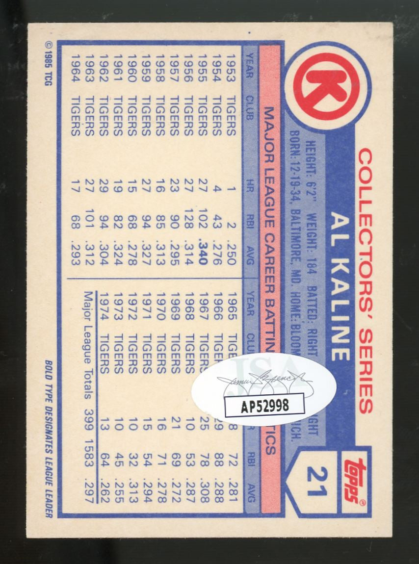 1985 Topps Circle K Al Kaline #21 Signed Auto JSA