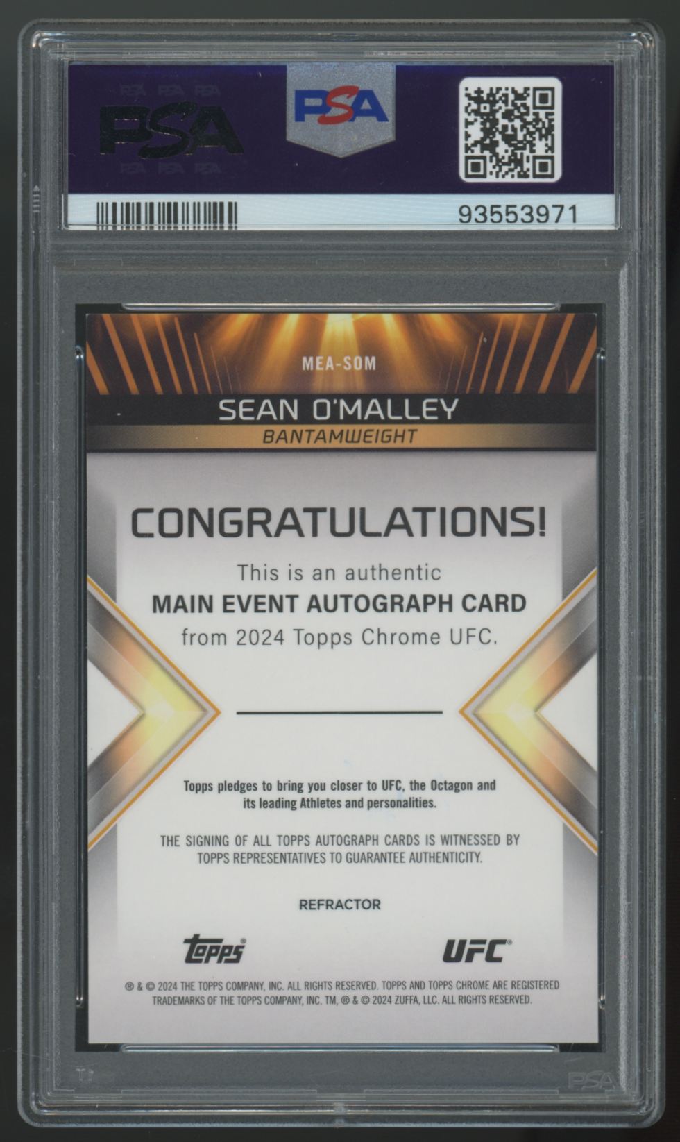 2024 Topps Chrome UFC Sean O'Malley Main Event Auto Refractor /150 PSA 9
