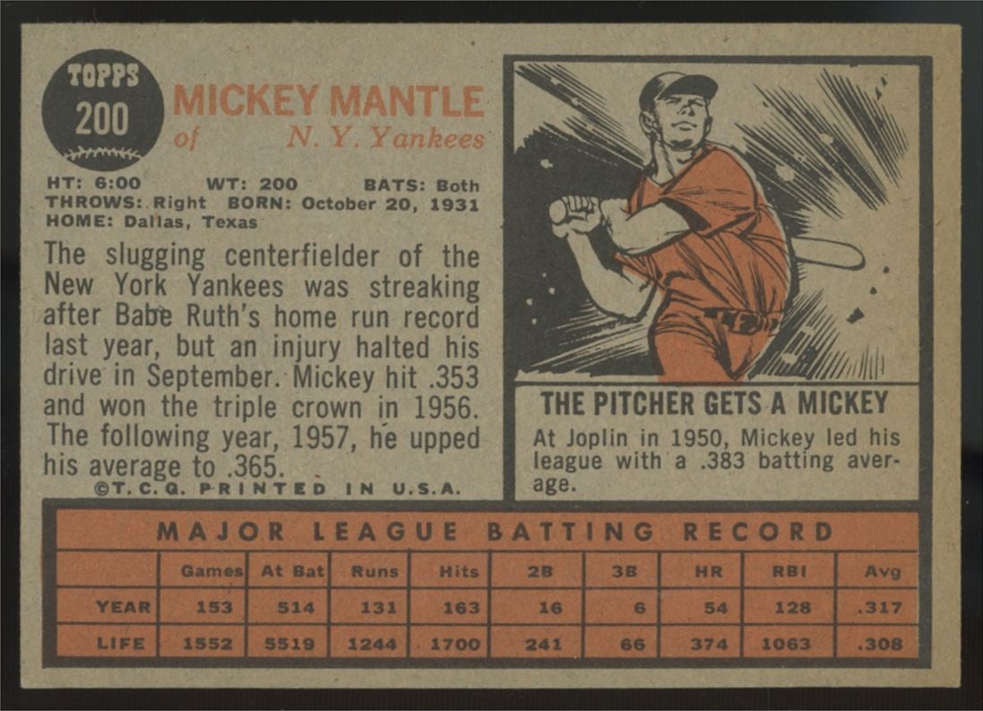 1962 Topps Mickey Mantle #200 EX