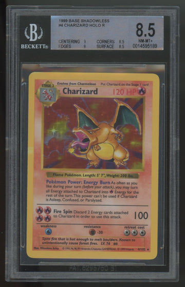 1999 Pokemon Charizard Base Set Shadowless Holo #4 BGS 8.5