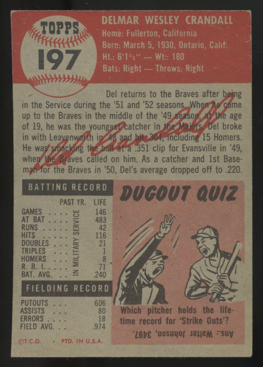 1953 Topps Del Crandall #197 G/VG
